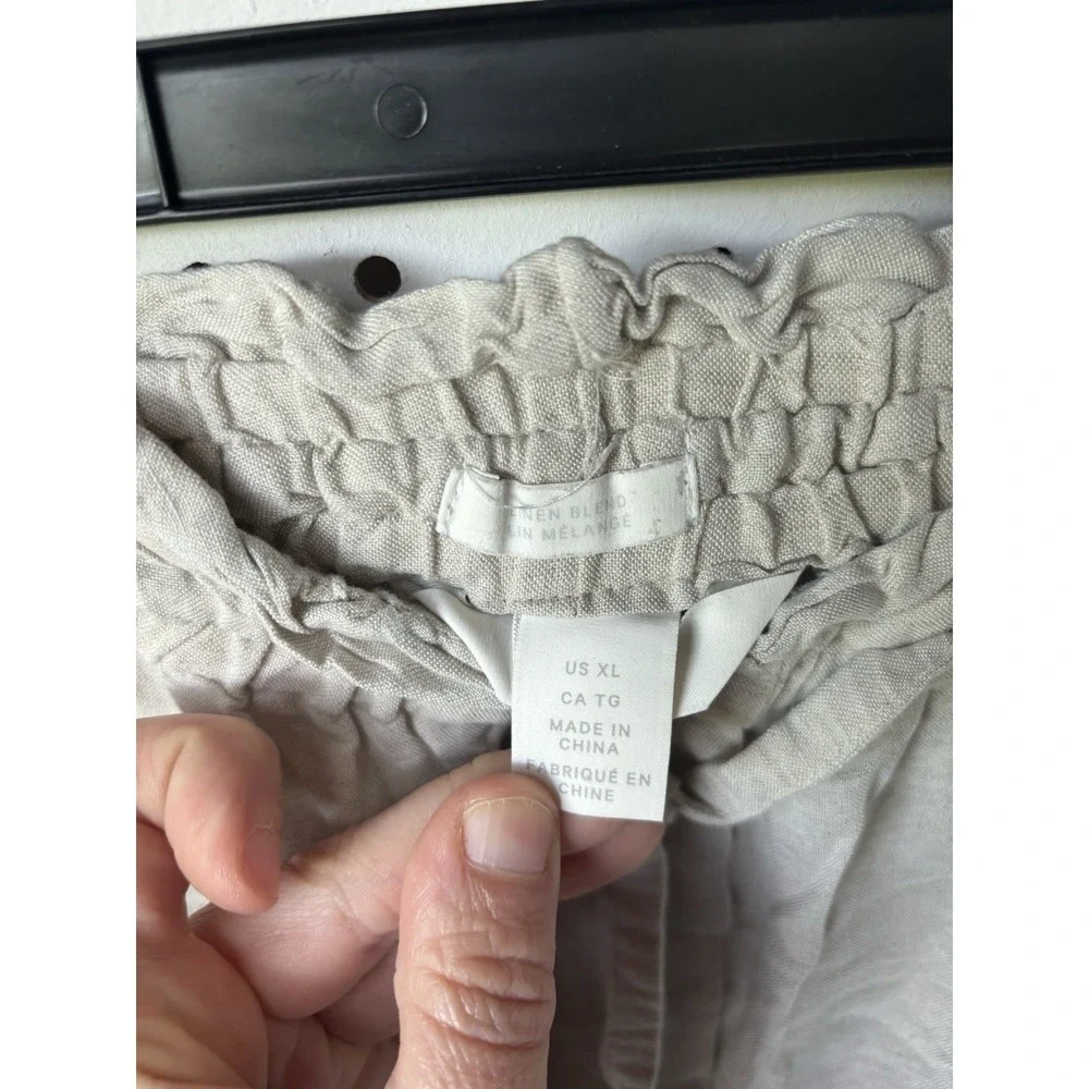 H&M Linen Blend Pull On Casual Pants LIGHT‎ BEIGE Beach Women's XL Tapered Ankle